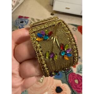 Gold floral bangle openable hinge cuff bracelet multicolor